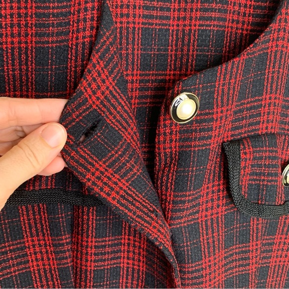 80s Vintage Black and Red Plaid Midi Dress Size Small - Picture 4 of 13